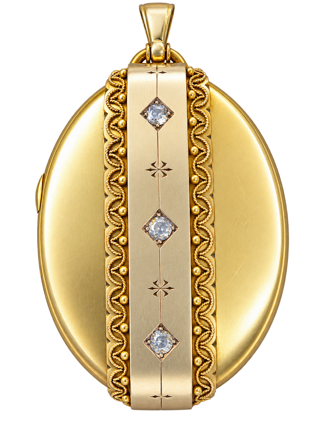 Watherston & Sons London Locket w/ Necklace 3 Rose Cut Diamond 0.30 cttw  H-I SI1-SI2 18K/21 K Yellow Gold 81.49g. All Weights Estimated.