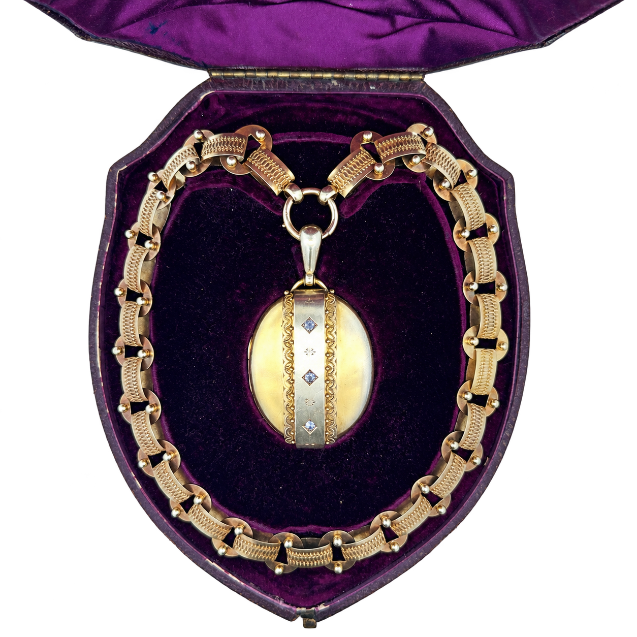Watherston & Sons London Locket w/ Necklace 3 Rose Cut Diamond 0.30 cttw  H-I SI1-SI2 18K/21 K Yellow Gold 81.49g. All Weights Estimated.