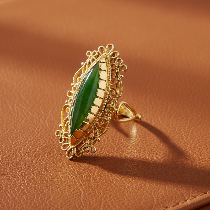 Estate Ring, 1 Jade Cabochon, 14K Yellow Gold 10.32g. All weights estimated.