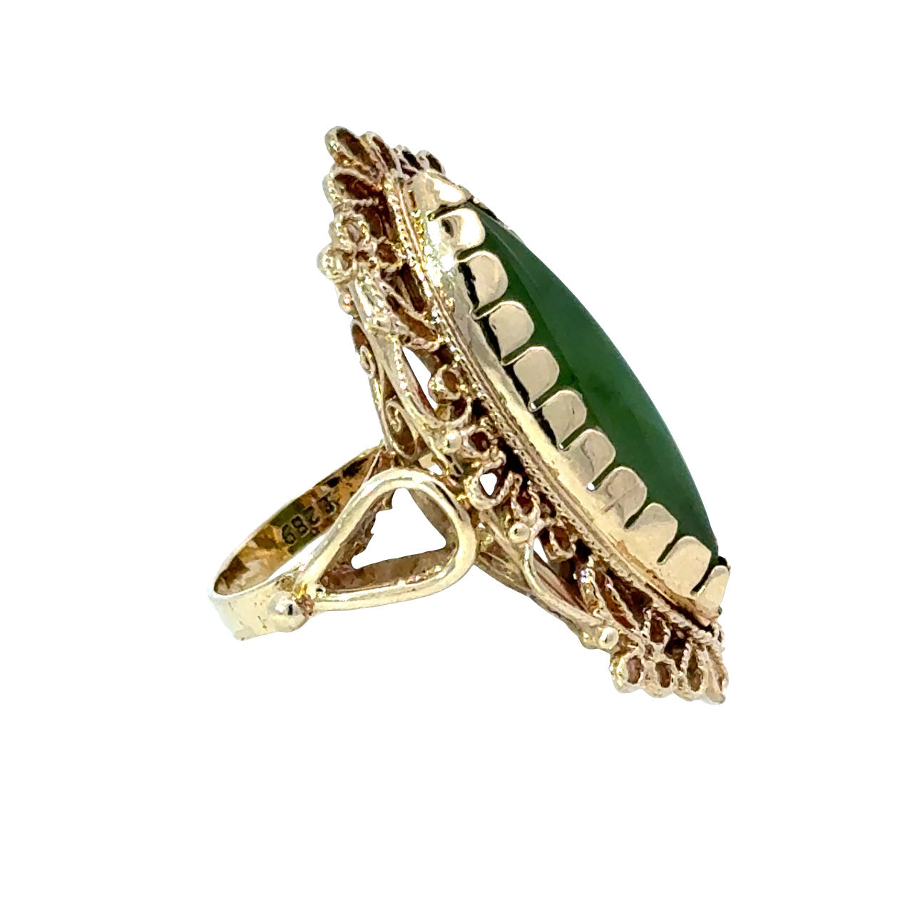 Estate Ring, 1 Jade Cabochon, 14K Yellow Gold 10.32g. All weights estimated.