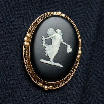 English Brooch/Pendant1 Jasper Oval 14K Yellow Gold 8.86g
