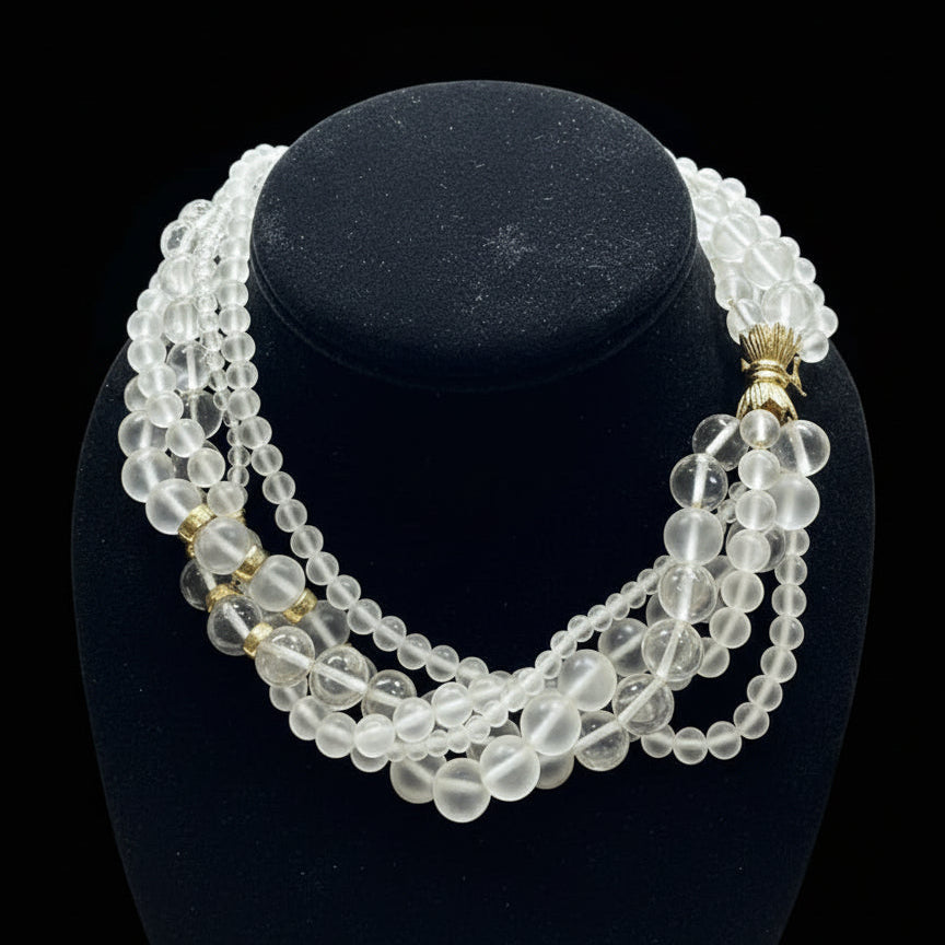 Estate Necklace, Rock Crystal Round, 14K Yellow Gold 184.00g. All Weights Estimated.