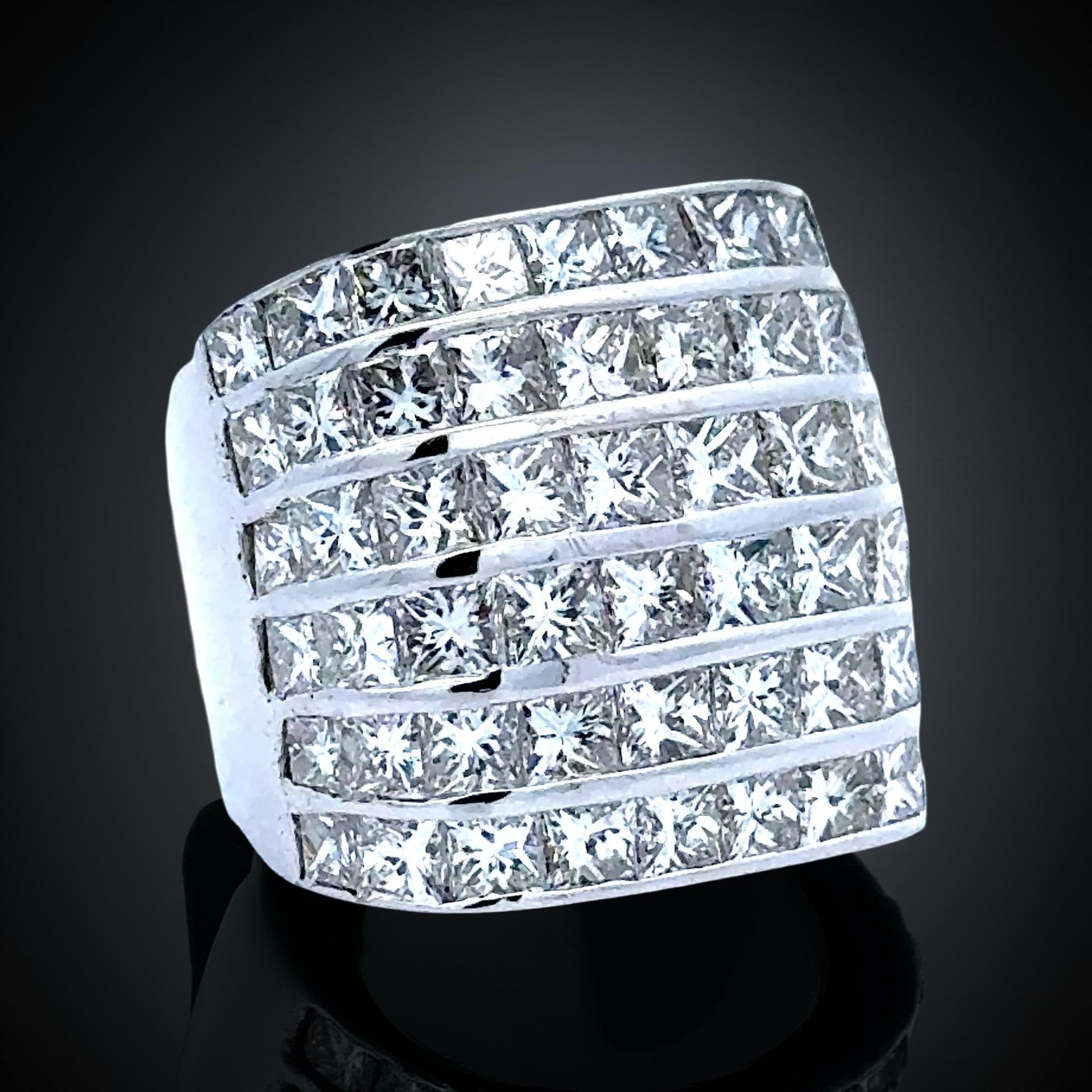 Estate Ring, 60 Princess Cut Diamond 9.00 ctTW  H-I VS1-VS2 18K White Gold 16.46g. Size 4.5
