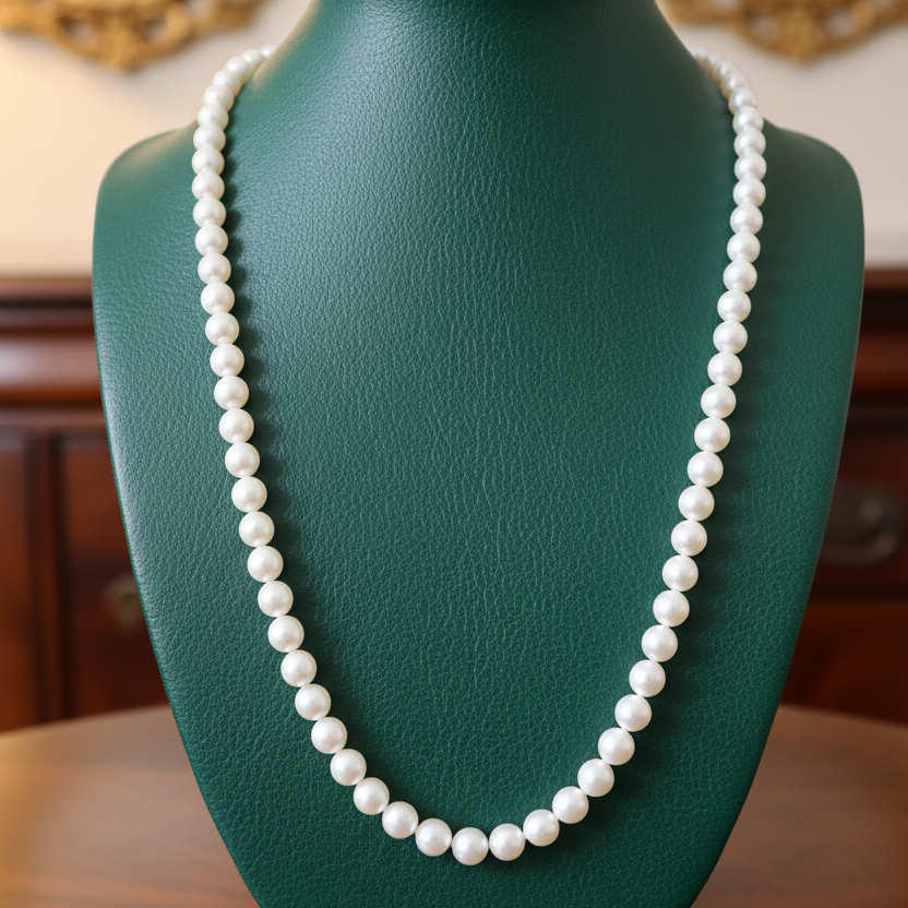 Estate Necklace Japanese Akoya Cultured Pearl White-Rose Fine High Lustre, 14K Yellow Gold 36.39g. All weights are estimated.