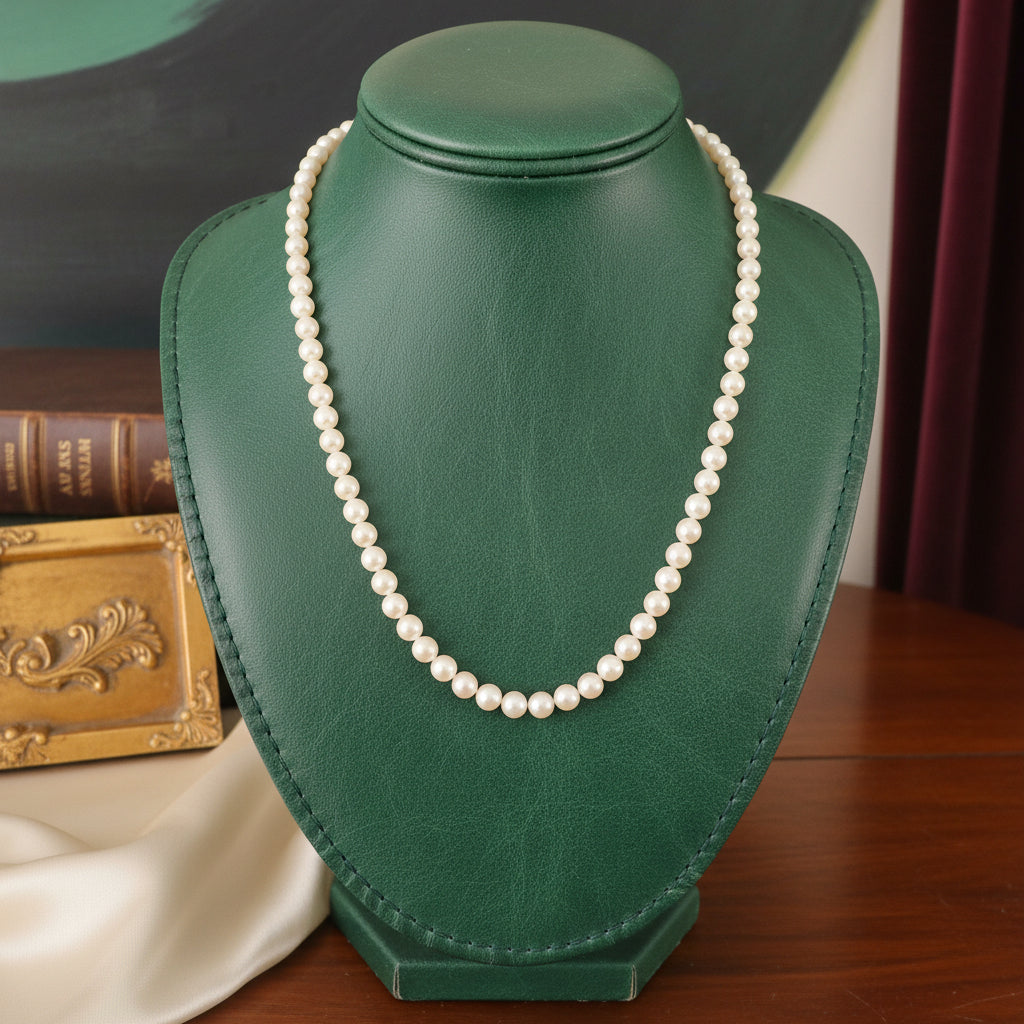 Estate Necklace Japanese Akoya Cultured Pearls Round White-Light Rose Fine, 14K White Gold Clasp 1.01g, 20.38g. All weights estimated. 
