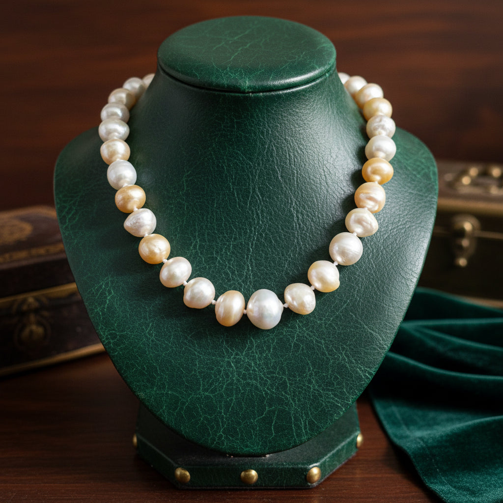 Estate Necklace, Round Brilliant Cut Diamond 0.10cttw G-H VS1-SI1, South Sea Pearl Baroque Cut Light Green-Silver Grey, Platinum 6.40g. All Weights Estimated.