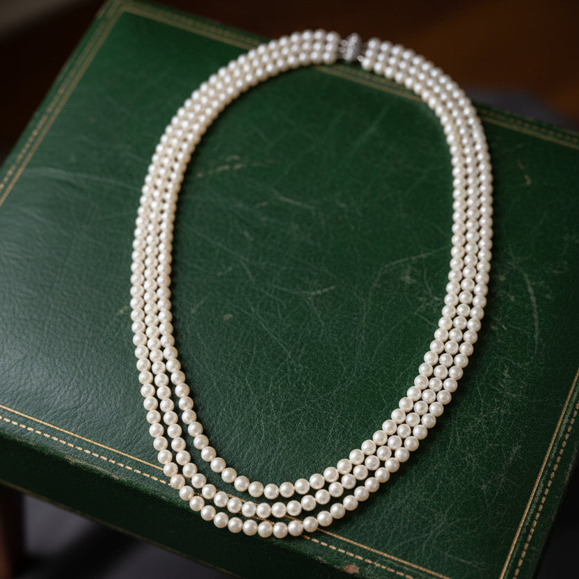 Estate Necklace Japanese Akoya Cultured Pearls, White-Light Rose,14K White Gold Clasp 114.00g. All weights estimated.