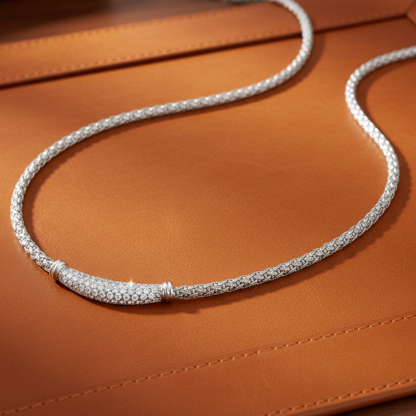 Roberto Coin Necklace Round Brilliant Cut Diamond 3.00 ct  G-H VS1-VS2 18K White Gold 42g