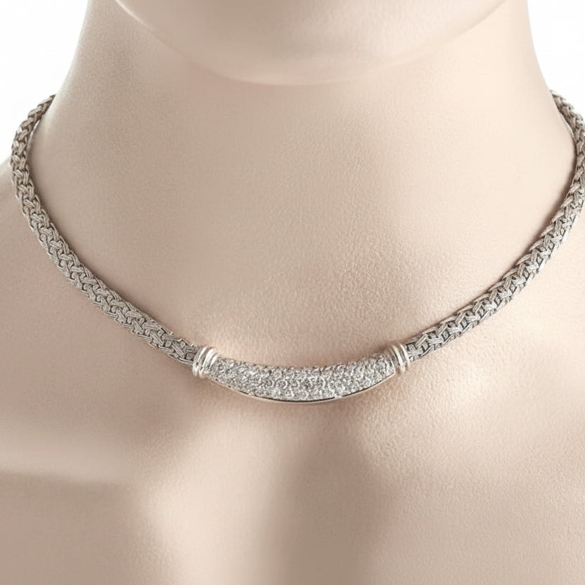 Roberto Coin Necklace Round Brilliant Cut Diamond 3.00 ct  G-H VS1-VS2 18K White Gold 42g