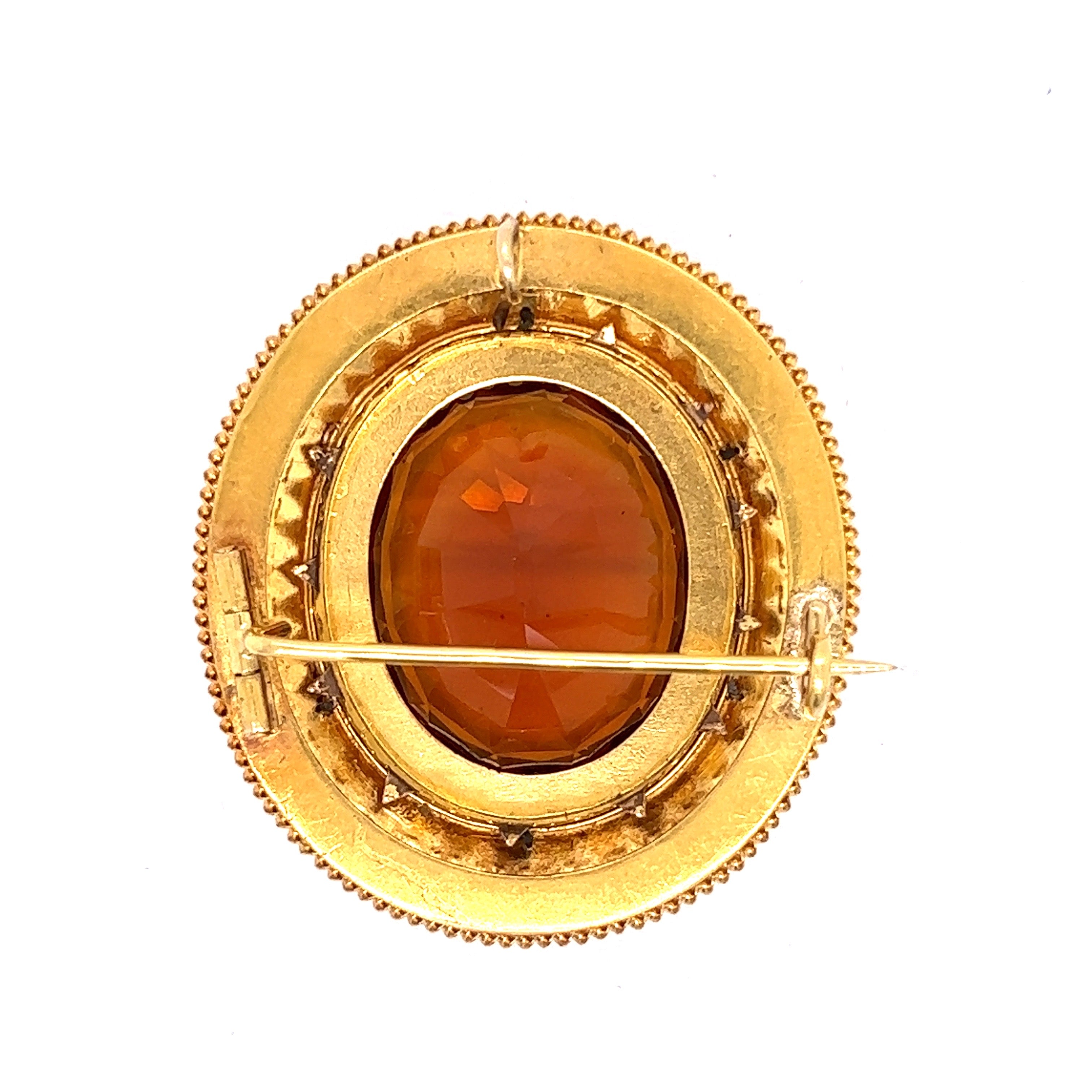 Estate Art Deco Brooch/Pendant, 1 Oval Citrine 24.40 ct, 14K Yellow Gold 16.32g