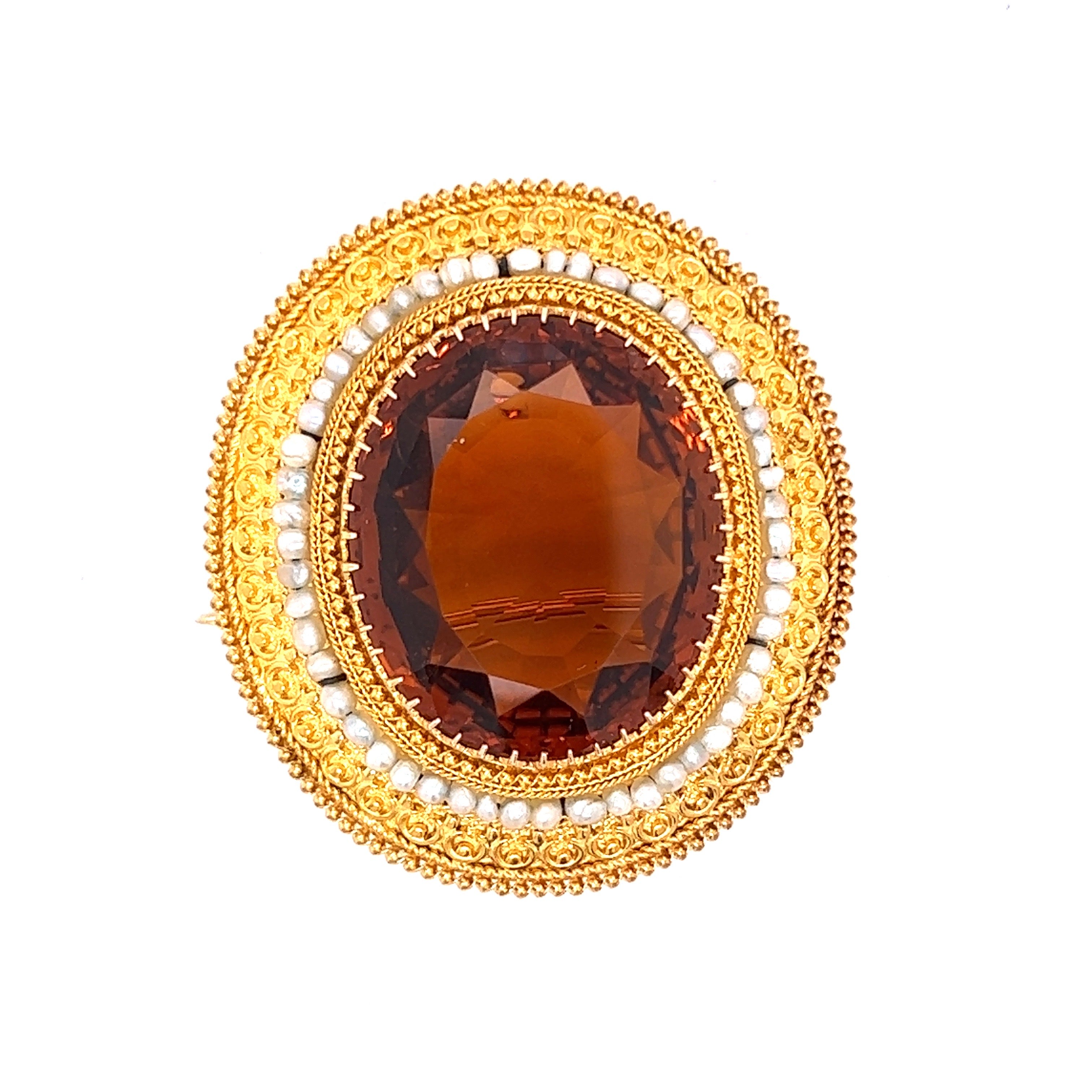 Estate Art Deco Brooch/Pendant, 1 Oval Citrine 24.40 ct, 14K Yellow Gold 16.32g