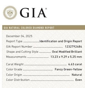 Estate Ring, 1 Oval Diamond 4.63 ct  Natural Fancy Green Yellow SI2 GIA 1232792484, 2 Half Moon Diamond 1.00 cttw  SI1-SI2, 18K/PLAT Yellow Gold 9.00g. All Weights Estimated.