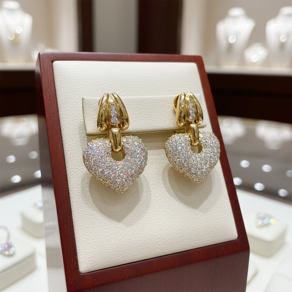 Custom Designer Earrings, 180 Round Diamond 6.00 cttw G-H VS1-VS2, 18K Yellow Gold 20.00g