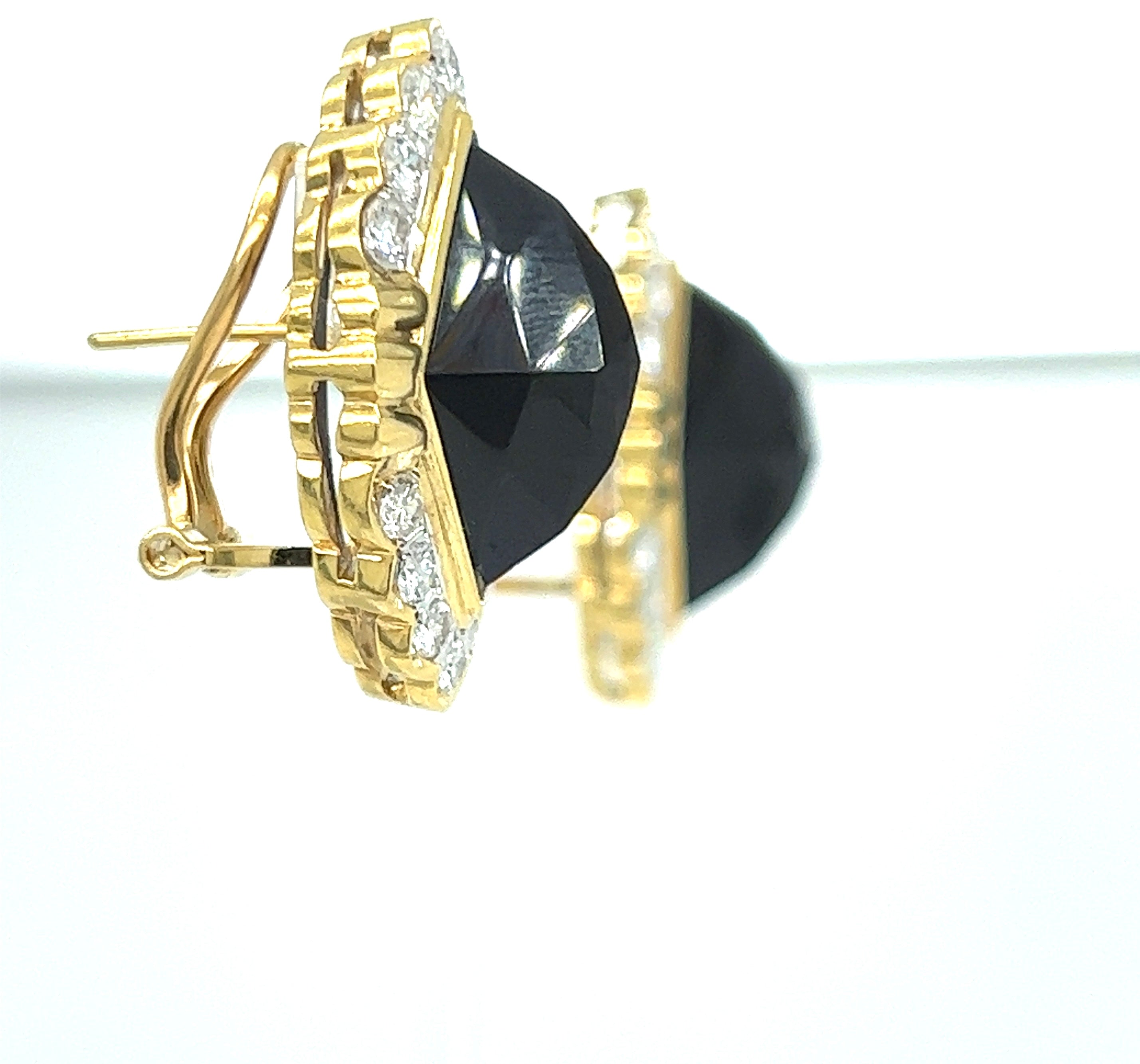 Custom Designer Earrings, 2 Sugar Loaf Cut Onyx 11.00 cttw, 28 Round Diamond 2.50 cttw  G-H VS2-SI1, 18K Yellow Gold 25.00g