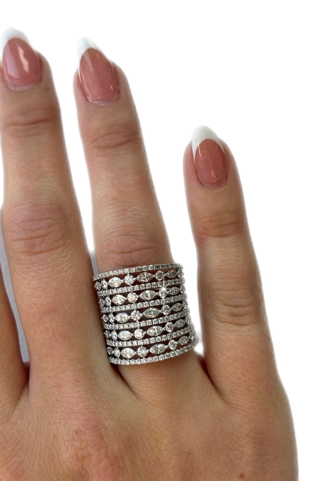 Estate Ring 138 Round/Marquise Cut Diamonds 4.50cttw  G-H VS1-VS2, 18K White Gold 13.25g