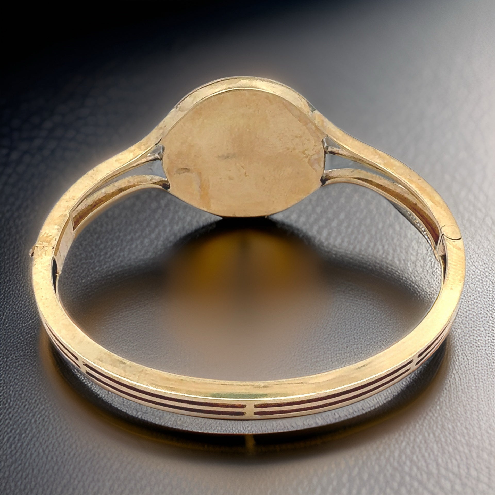 Estate  Bangle, 16 Old Mine Cut Diamond 0.40 cttw H-I SI1-SI2 (weights estimated), 1 Round Natural Pearl 3.92mm, Blue Enamel, 14K Yellow Gold 30.00g