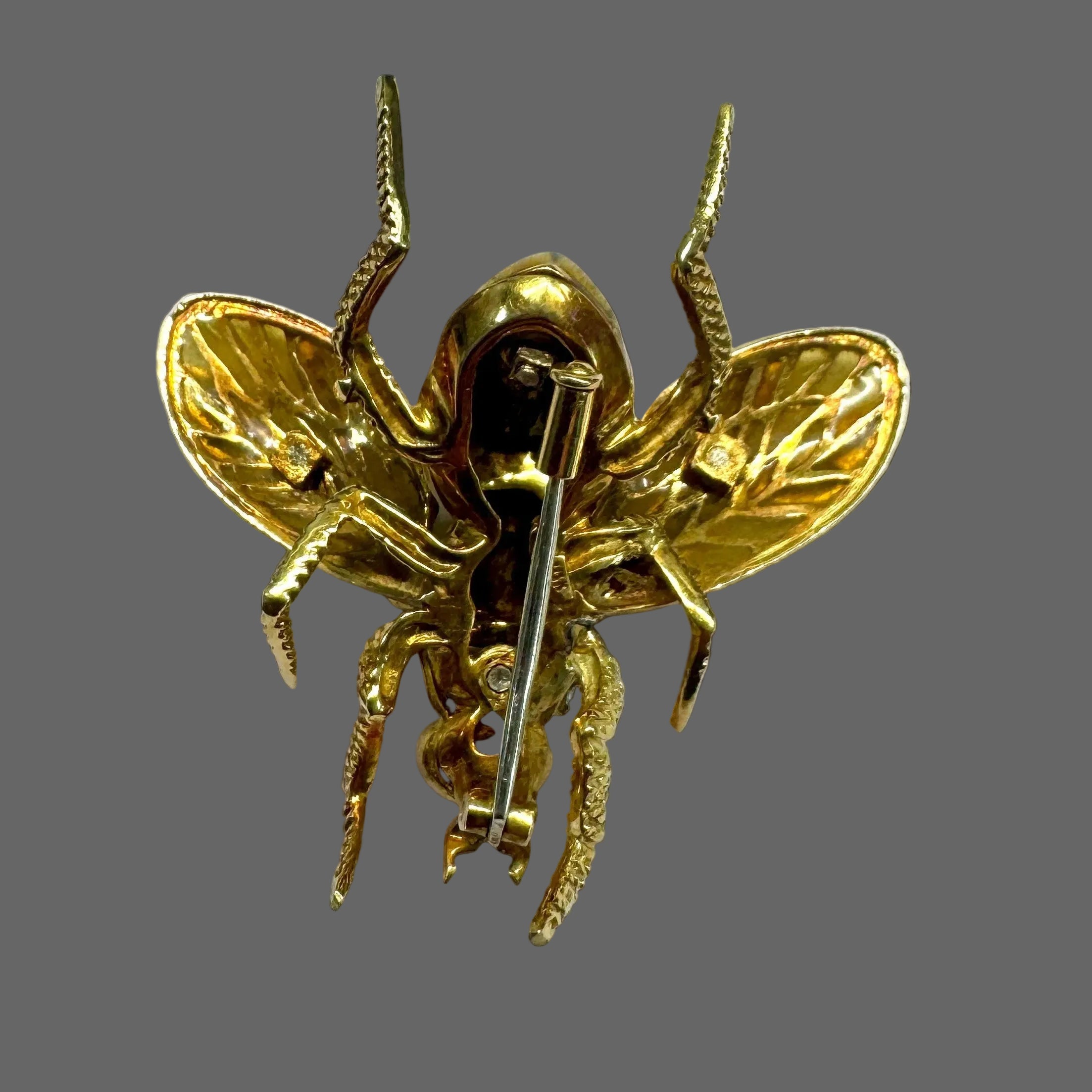 Estate Brooch/Pendant, Old European Cut Diamond 0.50 ct  G-H VS2-SI1, Enamel Yellow, Enamel Black 14K/18K Yellow Gold 19.77g. All Weights Estimated.
