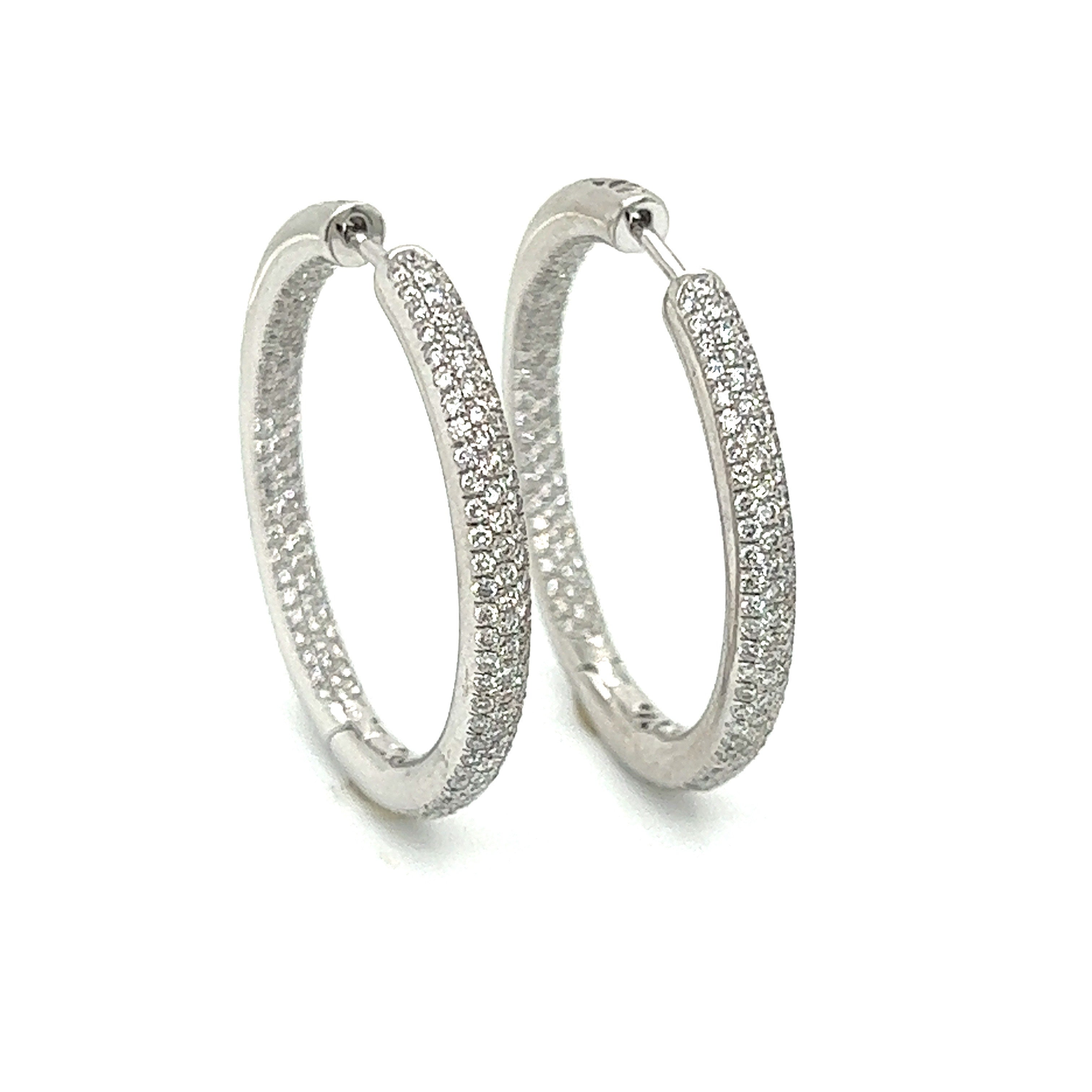 Arato Of Italy Pave Earrings, Round Diamond 3.20ct  G-H VS1-SI1, 18K White Gold 10.72g