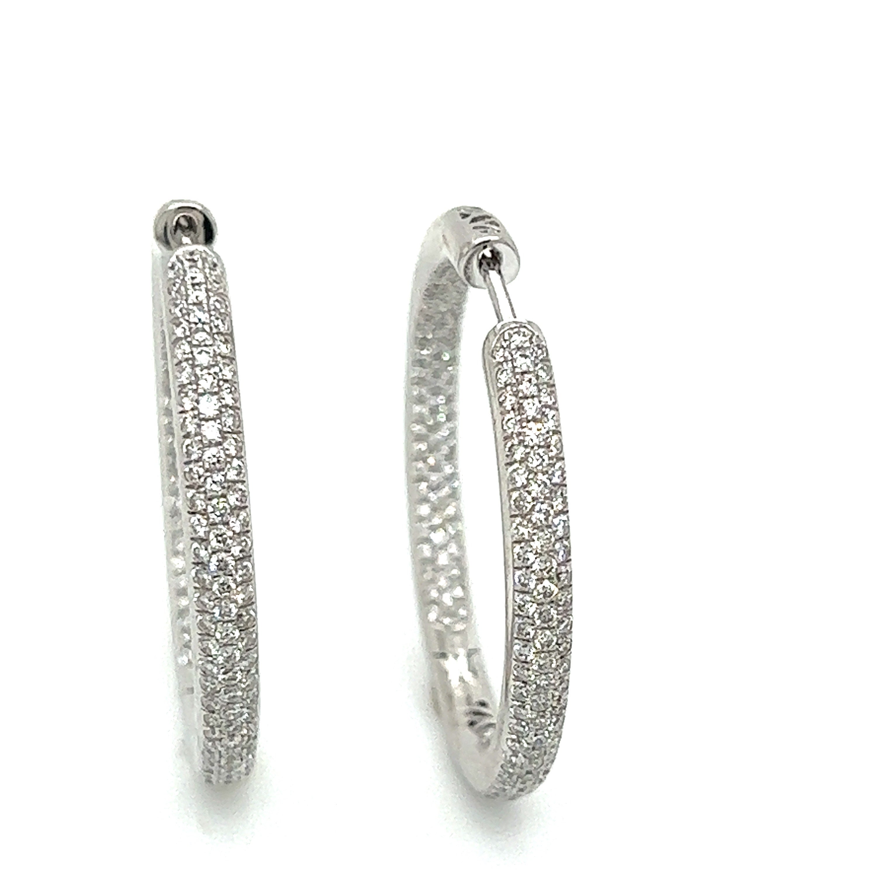 Arato Of Italy Pave Earrings, Round Diamond 3.20ct  G-H VS1-SI1, 18K White Gold 10.72g