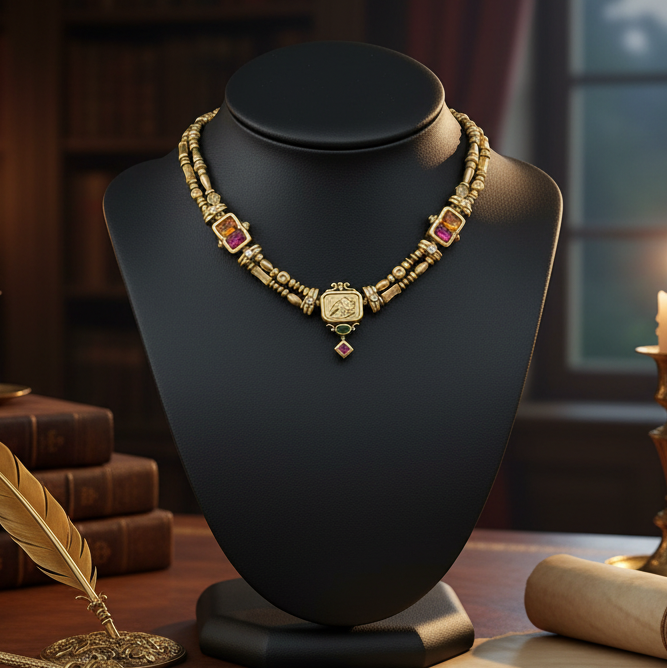 Seidengang Necklace, Diamond Emerald Cut 0.30cttw G-H VS1-VS2, 2 Citrine Emerald Cut 1.50cttw, 2 Tourmaline Emerald Cut 1.50cttw, 1 Peridot Oval 0.20cttw, 18K Yellow Gold 73.00g, All Weights Estimated
