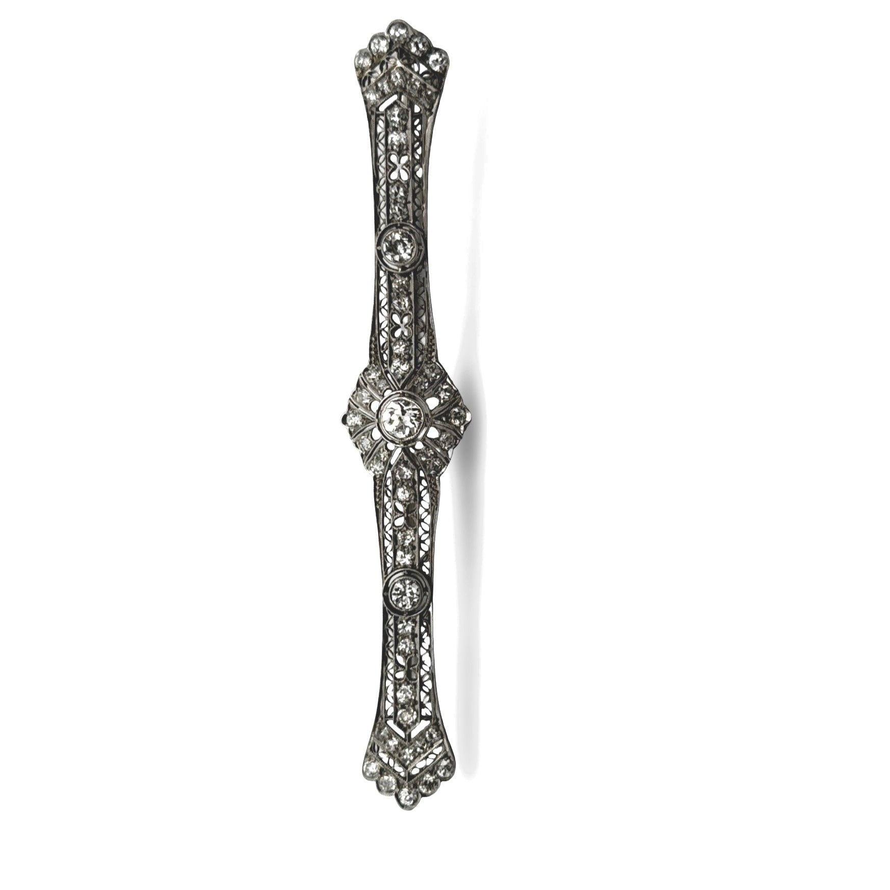 Estate Brooch/Pendant, Old European Cut Diamonds 1.50cttw G-H VS1-SI1, Platinum 10.04g. Weights Estimate.