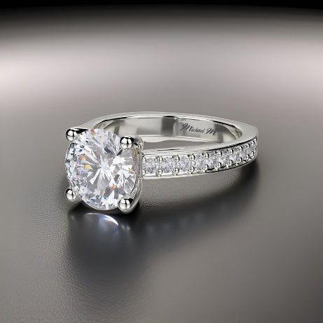 Michael M. Semi Mount Ring, 1 Round Cubic Zirconia, Round Diamond 1.00 cttw, 18K White Gold 5.90g