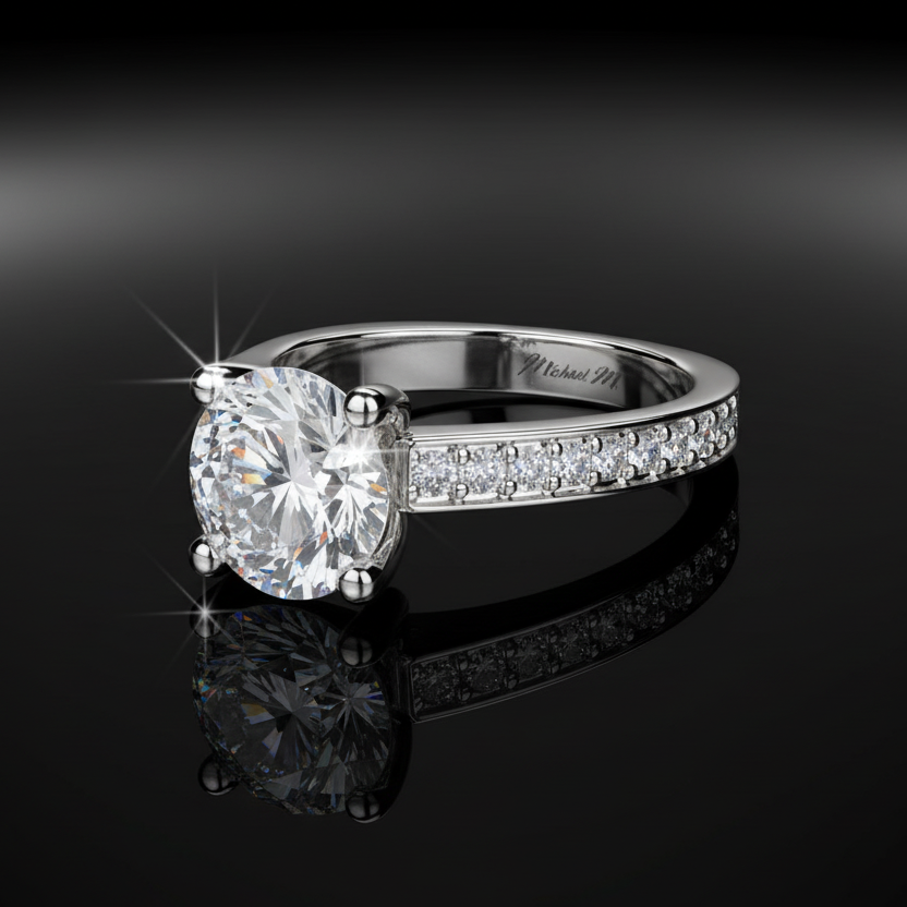 Michael M. Semi Mount Ring, 1 Round Cubic Zirconia, Round Diamond 1.00 cttw, 18K White Gold 5.90g