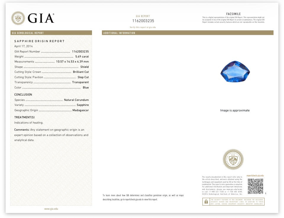 Estate Necklace, 36 Round Brilliant Cut Diamond 1.40 cttw  G-H VS1-SI1, 1 Sapphire Shield Cut Madagascar Heated 5.49 ct  GIA #1162003235 18K White Gold 7.39g. All Weights Estimated.