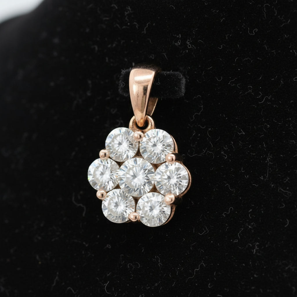 Maya Lianna Cluster Pendant, 7 Round Diamond 1.18 cttw, 14K Rose Gold 1.23g