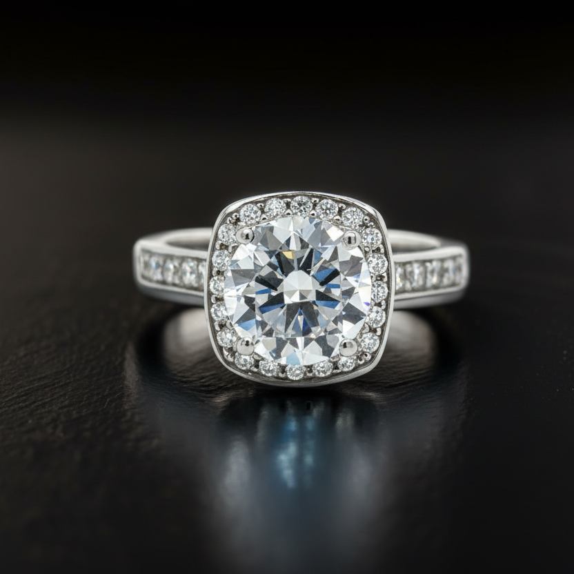 Michael M. Semi-Mount Ring, 1 Round Cubic Zirconia, Round Diamond 0.94 cttw, 18K White Gold 5.90g