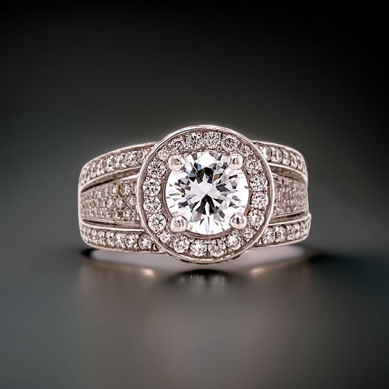Michael M. Semi-Mount Ring, 1 Round Cubic Zirconia, Round Diamond 1.54 cttw, 18K White Gold 11.90g