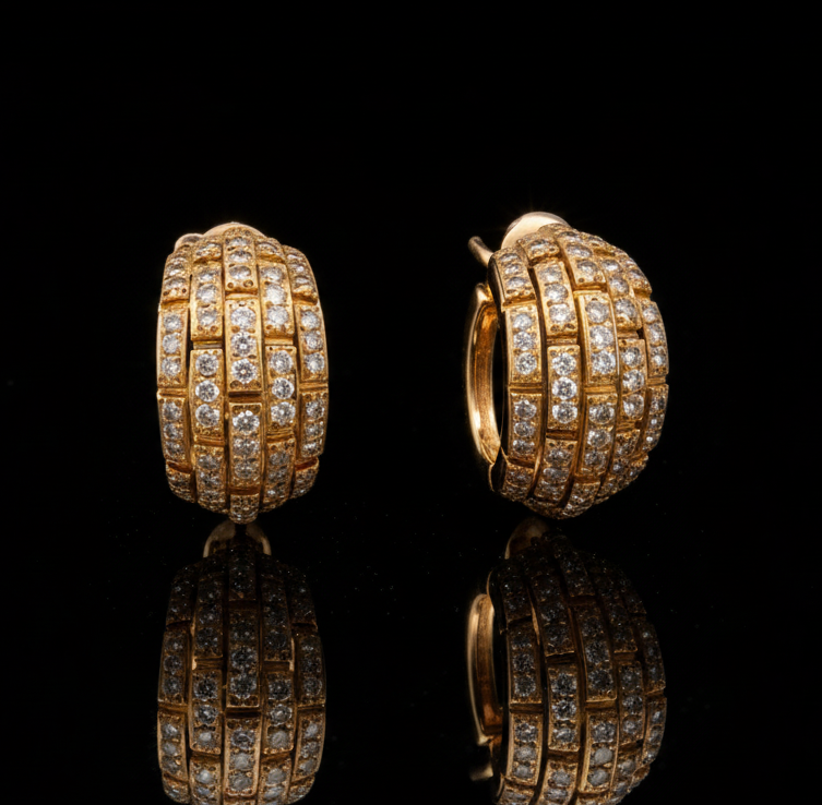 Estate Cartier Earrings, Round Diamond 3.00ct  E-F VVS1-VVS2, 18K Yellow Gold 23.01g, Serial Number 756099
