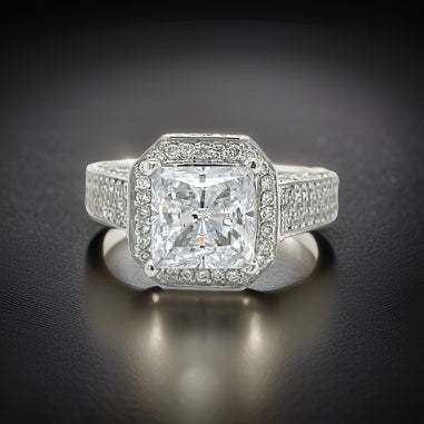 Michael M. Semi-Mount Ring, 1 Princess Cut Cubic Zirconia, Round Diamond 1.50 cttw, 18K White Gold 8.30g