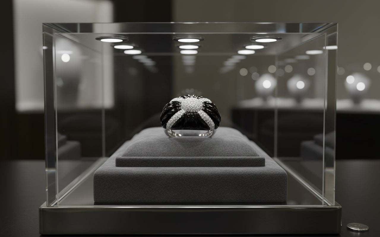 Effy Ring, Diamond 0.63ct H-I SI2-I1, Onyx 9.80ct, 14K White Gold 9.77g
