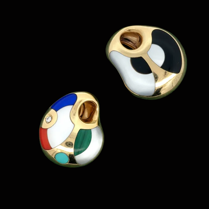 Designer Asch Grossbardt Pendant, 1 Round Brilliant Cut Diamond 0.05ct  G VS2,  Onyx,  Mother of Pearl,  Coral,  Malachite, Lapis, 14K Yellow Gold 5.81g. All weights estimated.