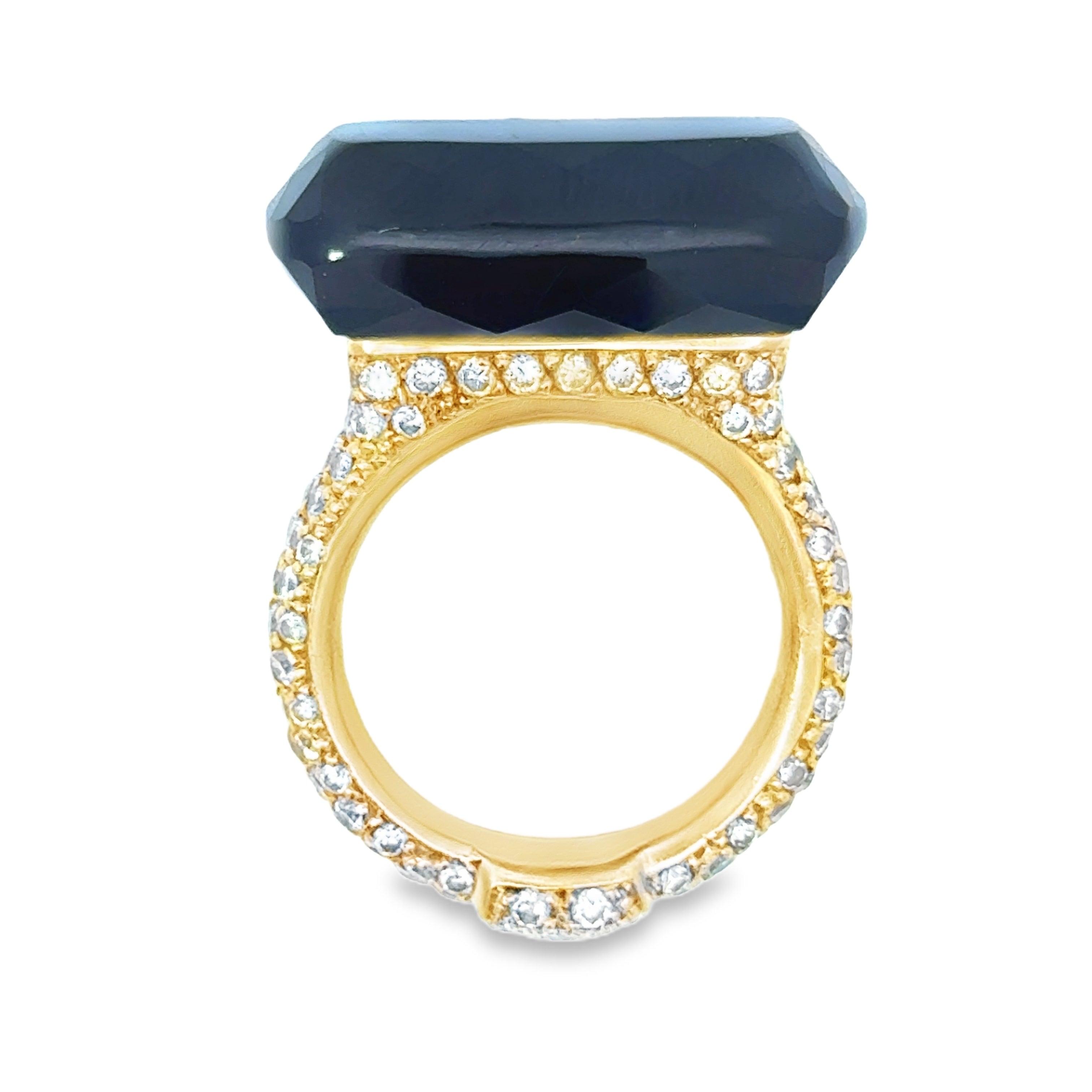 Estate Ring, Round Fancy Yellow Diamond 2.30 cttw VS2-SI, Princess Cut Diamond 0.05 ct  H SI,1 Quartz Cushion Modified 25.75 ct,  18K Yellow Gold 17.58g
