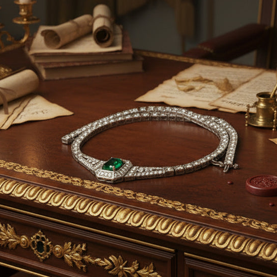 Estate Necklace, Round Brilliant Cut Diamond 5.35cttw.  H-I SI2-I1,1 Emerald Emerald Cut 2.71ct.  #21303.1348.37 14K White Gold 55.94g
