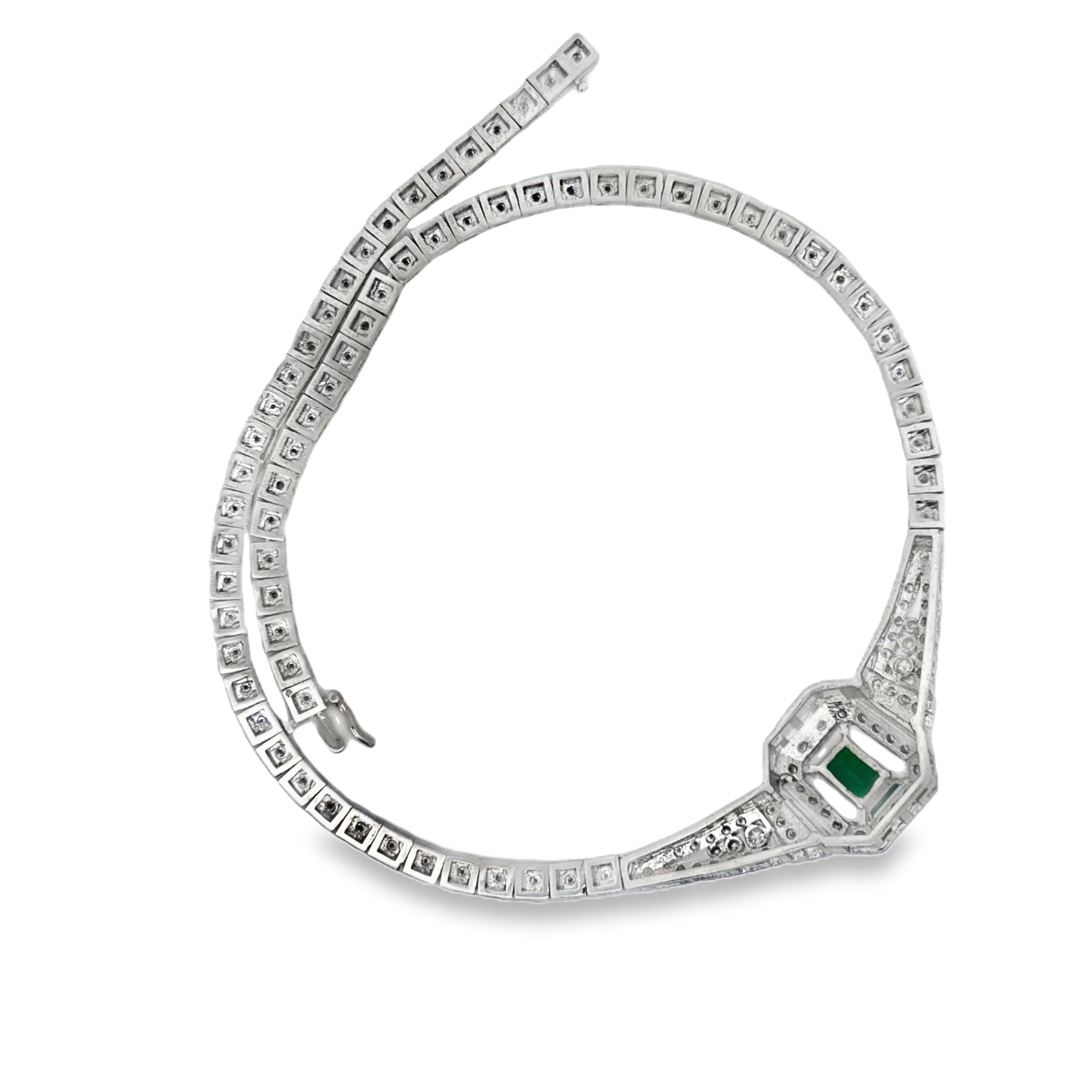 Estate Necklace, Round Brilliant Cut Diamond 5.35cttw.  H-I SI2-I1,1 Emerald Emerald Cut 2.71ct.  #21303.1348.37 14K White Gold 55.94g