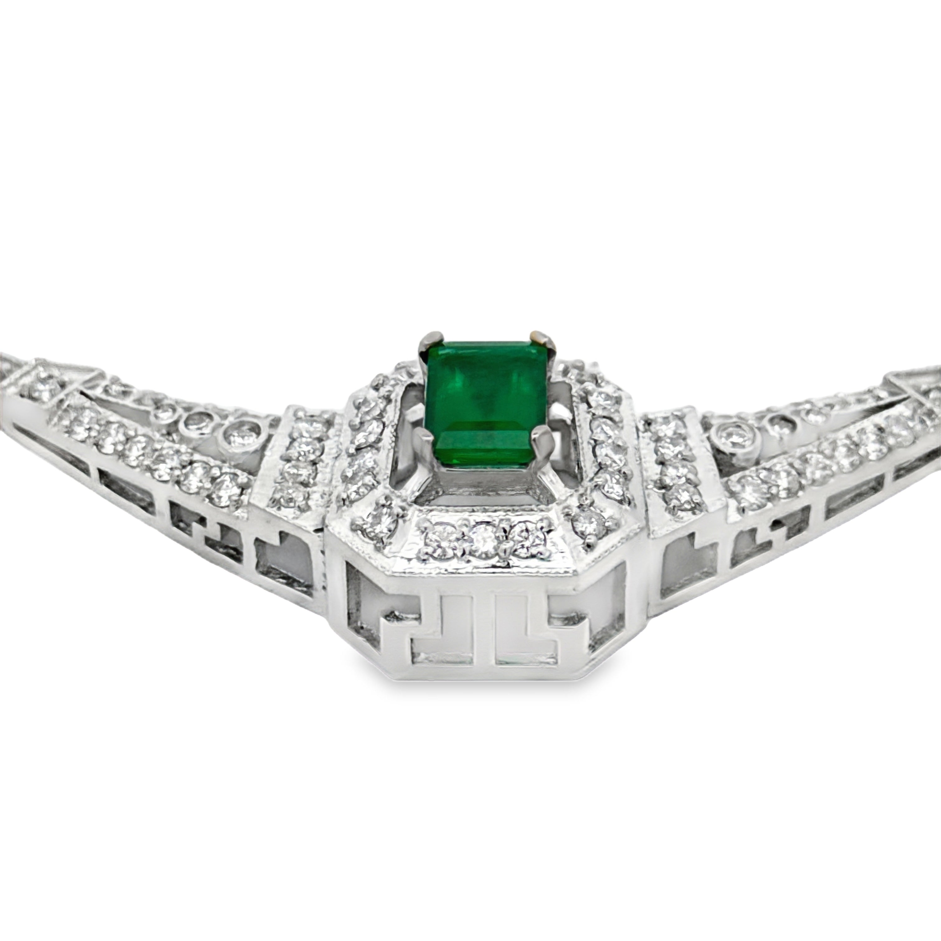 Estate Necklace, Round Brilliant Cut Diamond 5.35cttw.  H-I SI2-I1,1 Emerald Emerald Cut 2.71ct.  #21303.1348.37 14K White Gold 55.94g
