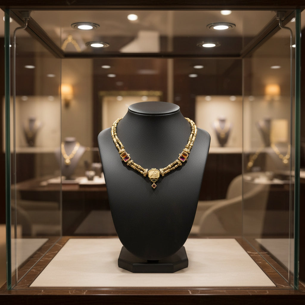Seidengang Necklace, Diamond Emerald Cut 0.30cttw G-H VS1-VS2, 2 Citrine Emerald Cut 1.50cttw, 2 Tourmaline Emerald Cut 1.50cttw, 1 Peridot Oval 0.20cttw, 18K Yellow Gold 73.00g, All Weights Estimated