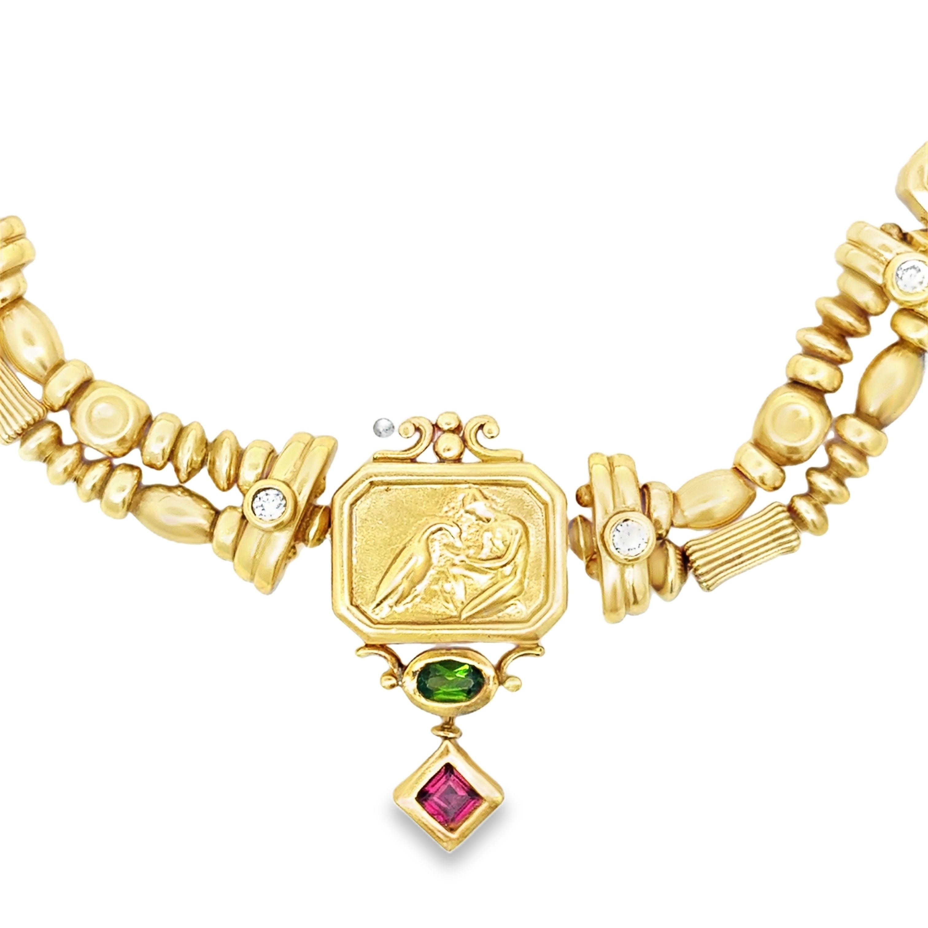 Seidengang Necklace, Diamond Emerald Cut 0.30cttw G-H VS1-VS2, 2 Citrine Emerald Cut 1.50cttw, 2 Tourmaline Emerald Cut 1.50cttw, 1 Peridot Oval 0.20cttw, 18K Yellow Gold 73.00g, All Weights Estimated