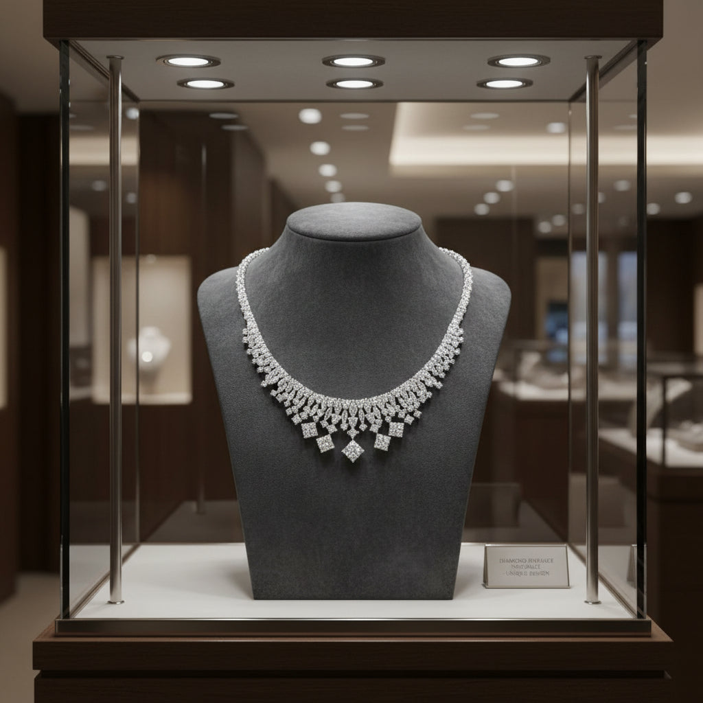 AKMS Necklace, RBC/Princess Cut Diamonds 11.70cttw G-I VS1-SI2, 18K White Gold 51.00g. All Weights Estimated.
