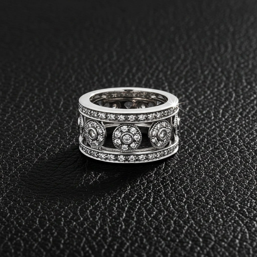 Estate Ring, Round Brilliant Cut Diamond 1.00cttw H-I SI2, 18K White Gold 11.00g, All Weights Estimated.