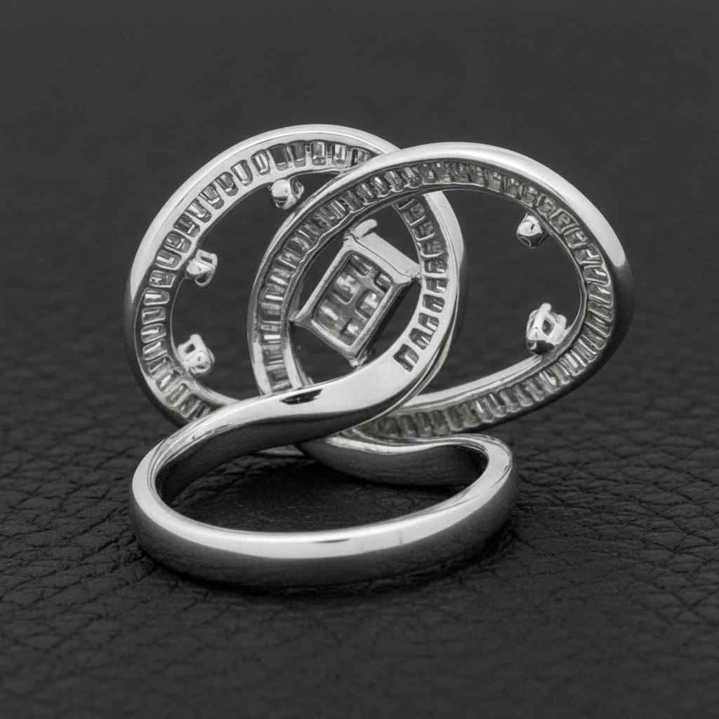 Aria Ring Round/Princess/Baguette Diamonds 3.00cttw G-H VS2-SI1, 18K White Gold 10.80g, All Weights Estimated.