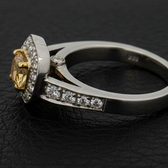 Estate Ring, Heart Shape Diamond 0.75ct P SI2, Round Brilliant Cut Diamonds 0.33cttw, 14K White Gold 18K Yellow Gold 7.20g, All Weights Estimated.