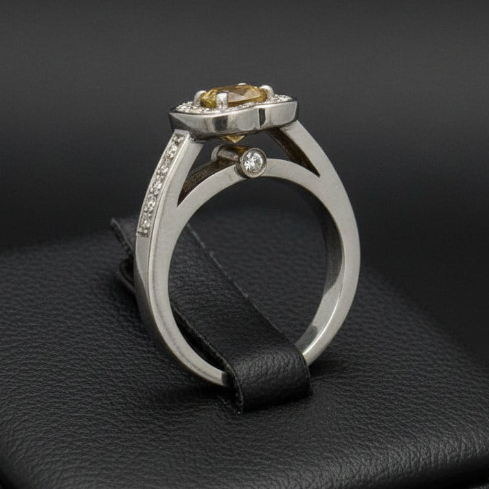 Estate Ring, Heart Shape Diamond 0.75ct P SI2, Round Brilliant Cut Diamonds 0.33cttw, 14K White Gold 18K Yellow Gold 7.20g, All Weights Estimated.
