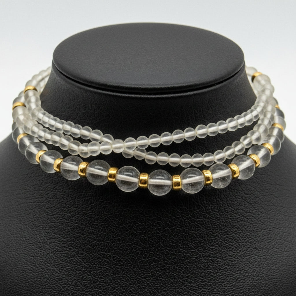 Estate Necklace, Rock Crystal Round, 14K Yellow Gold 184.00g. All Weights Estimated.