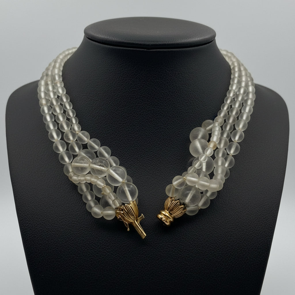 Estate Necklace, Rock Crystal Round, 14K Yellow Gold 184.00g. All Weights Estimated.