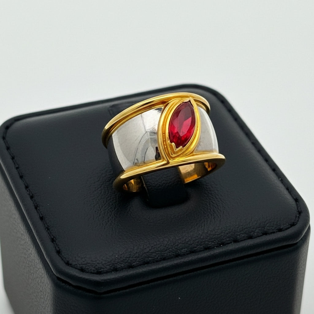 Italian Designer Vaglio Ring, 1 Ruby Marquise Cut 2.20ct, 18K White/Yellow Gold 9.80g. All Weights Estimated.