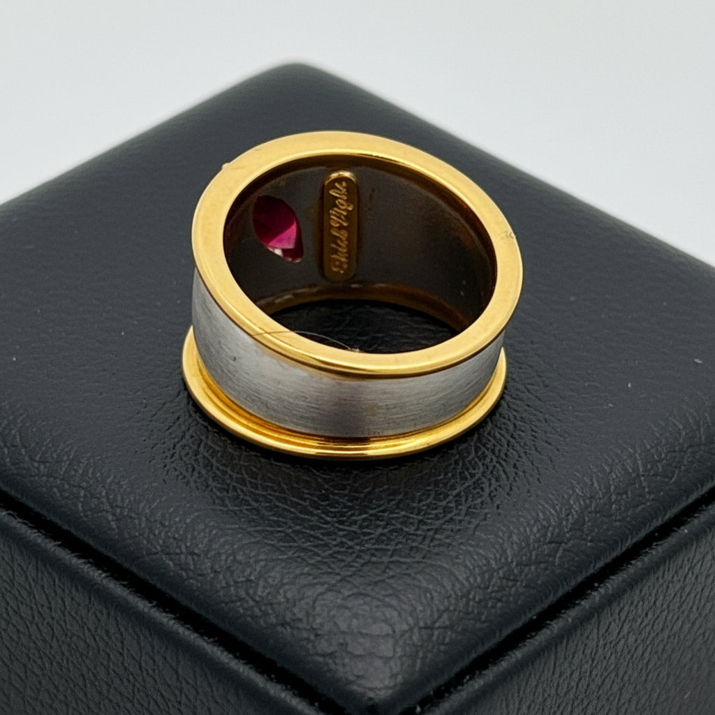 Italian Designer Vaglio Ring, 1 Ruby Marquise Cut 2.20ct, 18K White/Yellow Gold 9.80g. All Weights Estimated.